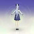 Anime Game Character With Silver Hair In School Uniform Red Necktie And Blue Pleated Skirt