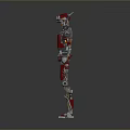 Game Movie Robot Character Red Metallic Mechanical Design Standing On Gray Reflective Surface