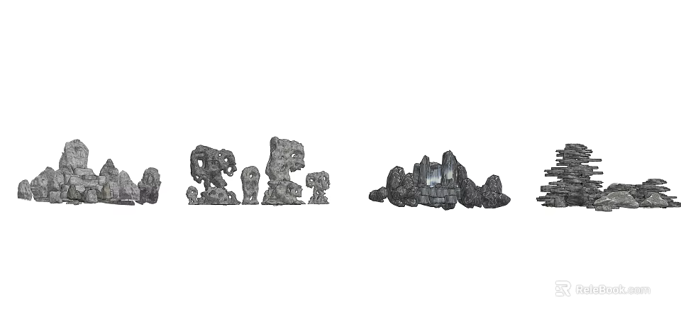 Charming Garden Ornaments With Decorative Stones And Small Sculptures 3d model 