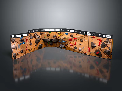 Curved Climbing Wall Playground Equipment With Colorful Holds And Safe Wooden Panels 3d model