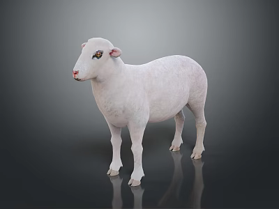 Single White Sheep Standing On Black Background With Reflection On Surface 3d model
