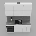 Modern White Kitchen Cabinets With Gray Marble Countertop And Black Appliances