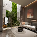 Modern Luxury Living Room Interior With Sofa Decorative Painting And Green Plants