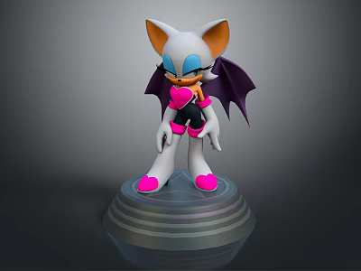 Game Movie Character With White Body Cat Ears Bat Wings Pink Heart Shoes On Pedestal 3d model