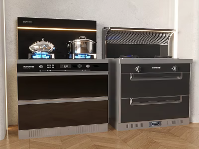Modern Built In Kitchen Appliances With Black Silver Finish And Control Panel Design 3d model