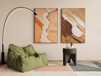 Leisure sofa, coffee table, floor lamp, decorative painting 3d model