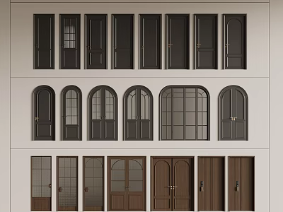 Various Designed Doors with Arched Rectangular Glass Panel and Wooden Styles 3d model