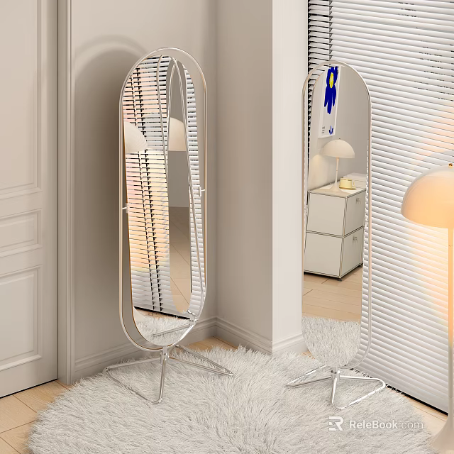 Elegant Modern Floor Mirror with Metal Stand and White Furniture Blinds 3d model 
