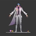 Game and Movie Character Blue Hair White Coat Purple Cape With White Base Colorful Balls