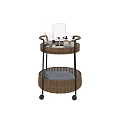 Rattan Two Tier Side Table with Black Metal Frame Bathroom Storage Toiletries and Grey Towel