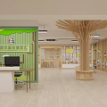 Bright Children's Activity Room With Wooden Shelves Green Wall And Tree Structure