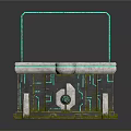 Futuristic Tech Console With Black Screen Cyan Border Central Button And Circuit Lines