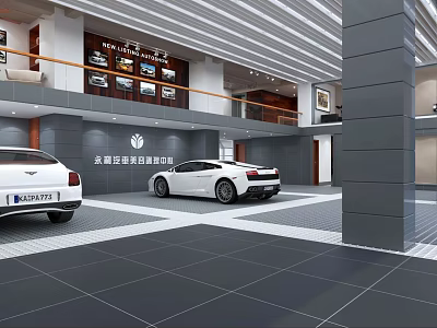 Modern Upscale 4S Auto Dealership Showroom Displaying Luxury Sports Cars With Spacious Elegant Interior 3d model