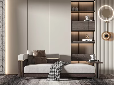 Modern Luxury Chaise Lounge Interior With Light Gray Upholstery And Marble Accent Wall 3d model