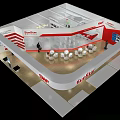 SunStar Exhibition Booth Featuring Red And White Curved Design Display Area Tables And Visitors