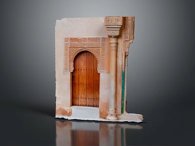 Traditional Wooden Door With Carved Stone Walls Decorative Columns And Light Stone Finish 3d model