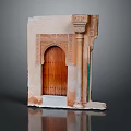 Traditional Wooden Door With Carved Stone Walls Decorative Columns And Light Stone Finish