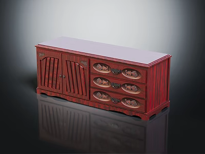 Traditional Wooden Entryway Console Cabinet With Drawer Storage And Carved Door Details 3d model