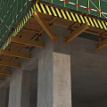 Construction Scaffolding Support Structure With Green Safety Netting And Warning Stripes 3d model
