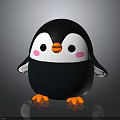 Cute Cartoon Penguin Character With Black Body White Face Pink Cheeks And Orange Beak Feet