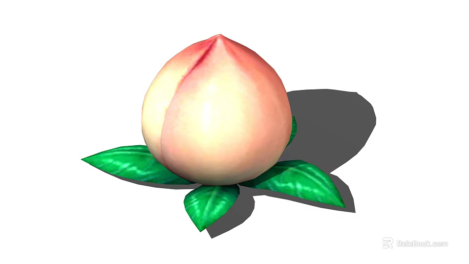 Natural Fresh Ripe Peach with Vibrant Green Leaves and Smooth Pink Skin 3d model 