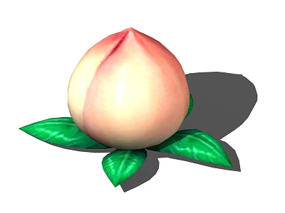 Natural Fresh Ripe Peach with Vibrant Green Leaves and Smooth Pink Skin 3d model