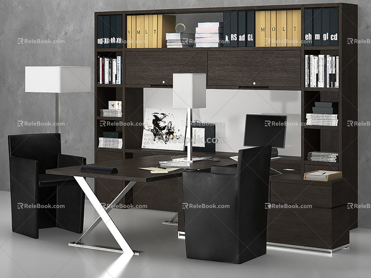 Boss Office Desk Boss Office Bookcase Office Desk and Chair 3d model