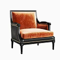 Classic Orange Velvet Accent Chair With Black Frame And Gold Decorative Trim