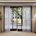 Modern Home Interior With Sheer And Beige Curtains By Large Window