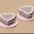 Two Heart Shaped Cakes With Pink And Beige Cream Decorations On White Plates