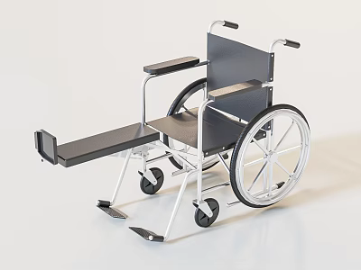 Lightweight Medical Equipment Wheelchair with Black Seat Silver Frame and Footrest 3d model