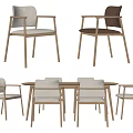 Modern Dining Table Set With Light Wooden Frame And White Brown Chairs 3d model