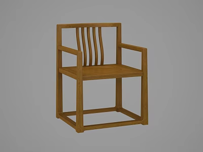 Wooden Chinese Style Leisure Chair with Slatted Backrest and Armrests 3d model