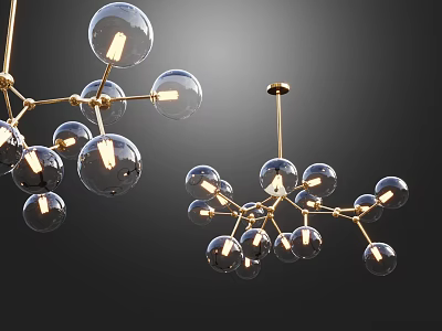 Modern Chandelier Featuring Spherical Glass Bulbs And Golden Hanging Frame Design 3d model