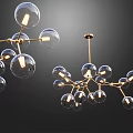 Modern Chandelier Featuring Spherical Glass Bulbs And Golden Hanging Frame Design