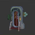 Futuristic Sci-Fi Metallic Chamber with Red Interior Pipes and Control Panel 3d model