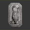 Decorative Stone Lion Statue Standing On Pedestal Holding Shield With Symbol