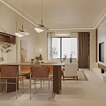 Modern Living and Dining Room Interior Design with Sofa Dining Table Chairs and Pendant Lights