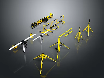 Yellow And White Equipment Tools Tripods Stands And Crossbars For Installation Support 3d model