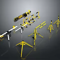 Yellow And White Equipment Tools Tripods Stands And Crossbars For Installation Support