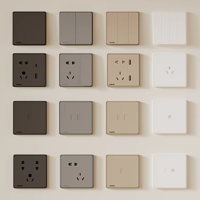 Stylish Modern Switch Panels in Various Colors and Different Socket Types for Home Decoration 3d model
