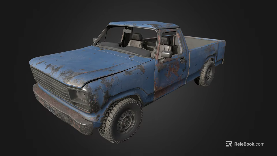 Old Blue Pickup Truck Featuring Rusty Worn Exterior And Vintage Design 3d model 