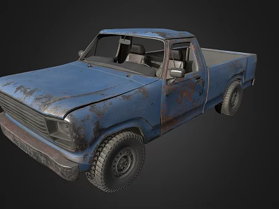 Old Blue Pickup Truck Featuring Rusty Worn Exterior And Vintage Design 3d model