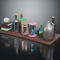 Decorative Ornament Set With Wooden Tray Books Pumpkin Bottles Hourglass And Metal Canisters
