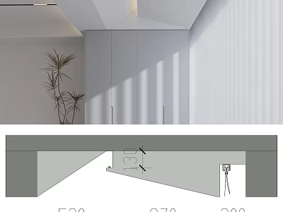 Modern Ceiling Design In Minimalist Interior With Cabinetry And Plant 3d model