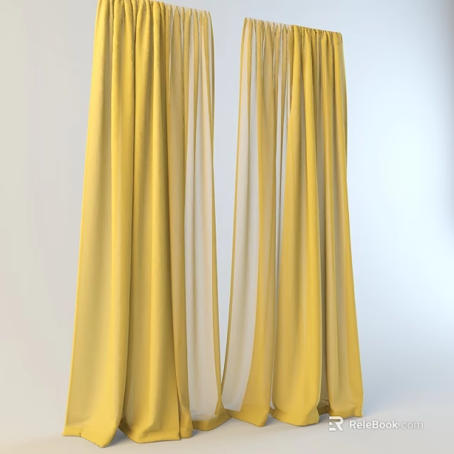 Lightweight Yellow Curtains With Sheer Double Layer Design For Home Decor 3d model