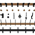 Assorted Wall Hooks With Wooden Strips Metal Clips and Single Hook Designs 3d model