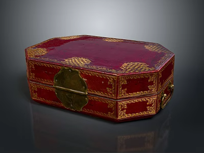 Vintage Red Octagonal Storage Box With Golden Patterns For Clothing Accessories 3d model