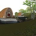 Shell Shaped Over Water Boutique Villa With Wooden Stairs Green Plants And Blue Sky View