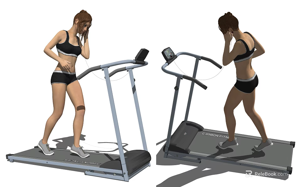 Woman Working Out on Treadmill in Home Gym with Sports Bra and Shorts 3d model 